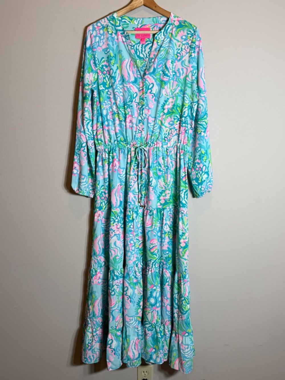 Lilly Pulitzer Cori Stretch Midi Shirt Dress Women's 10 Aqua La Vista Maxi NWOT - Picture 5 of 16